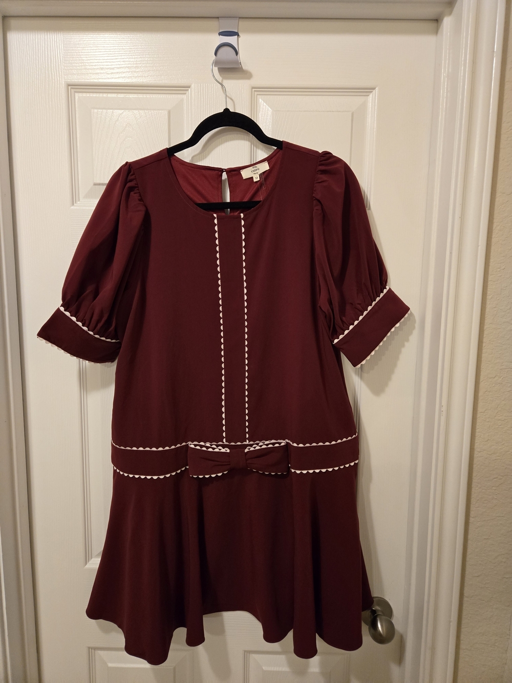 entro Burgundy Bow-Accent Mini Dress with Scallop Trim